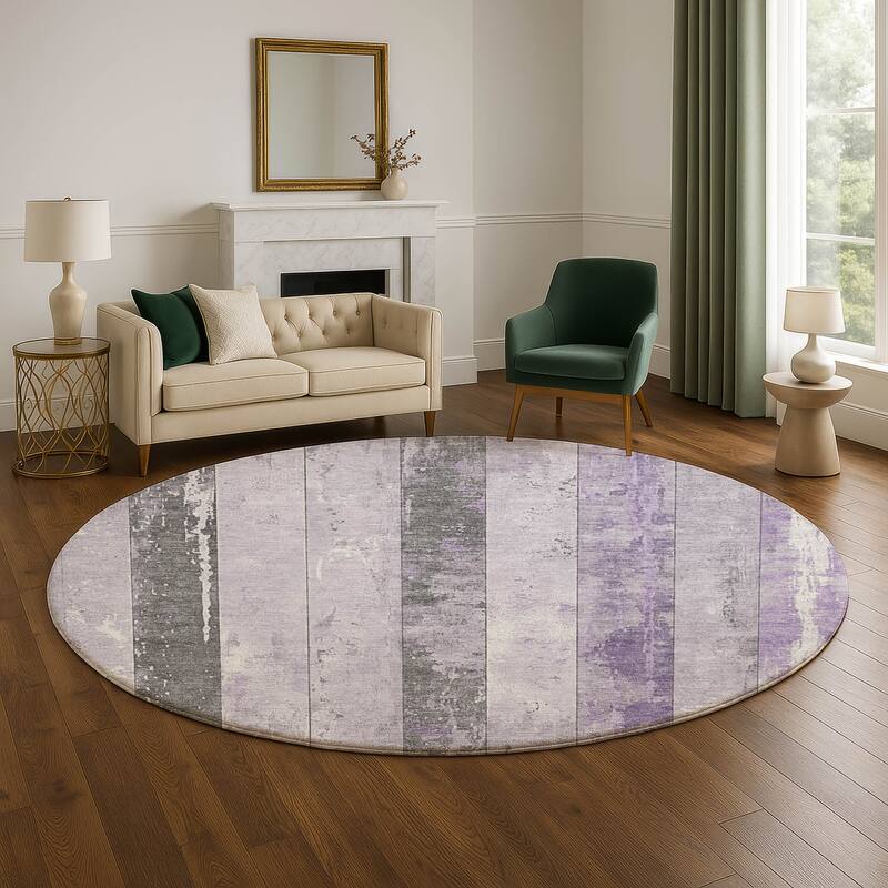 Premium Washable Super Soft Modern Stripe Mayfield Rug - Lavender - 8' x 8'