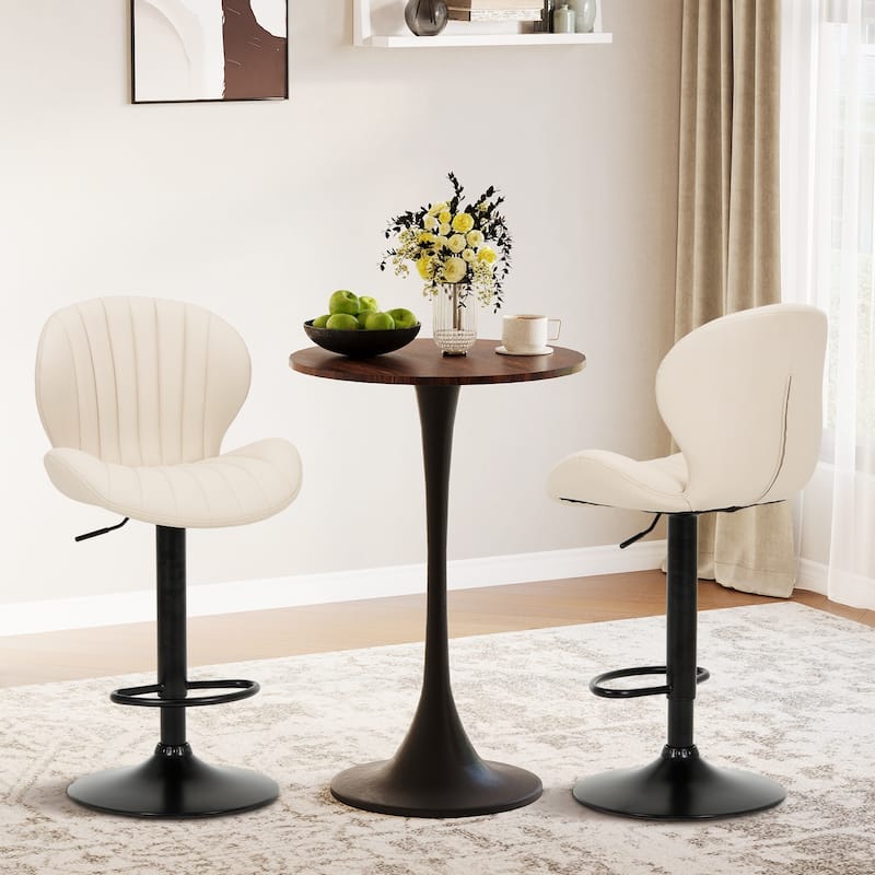 COLAMY 2 Adjustable Swivel Bar Stools - PU Leather High Back Counter Height Stools for Kitchen Island & Bar - Beige - Set of 2
