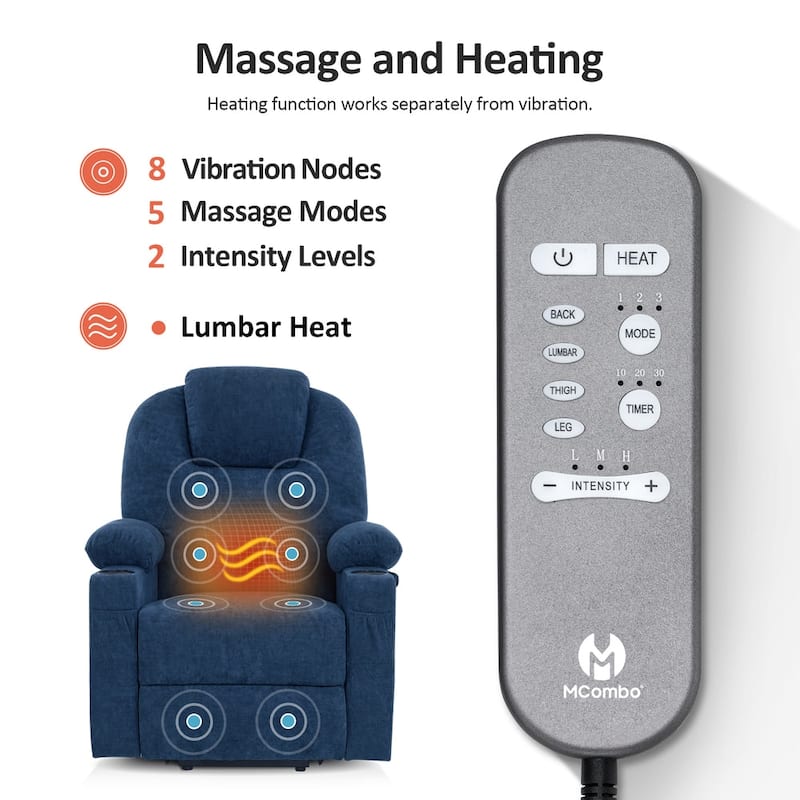 Power Lift Recliner Chair for Elderly, Massage and Heat, Fabric