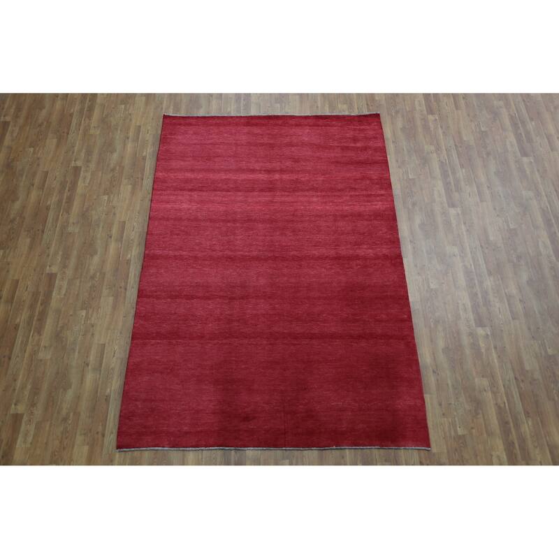Hand Knotted Oriental 100% Wool Carpet Modern Solid Red Gabbeh Area Rug - 9' 2'' X 6' 1''