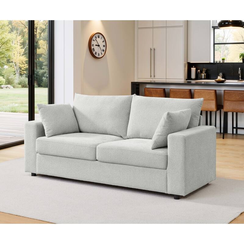 78" Modern Upholstered 2-seater Sofa with 2 Throw Pillows - Beige