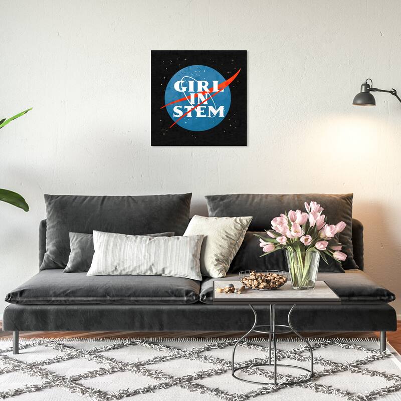 Wynwood Studio Prints Typography and Quotes Girl in Stem Logo Blue and Light Blue Modern & Contemporary Wall Art Canvas Print - 20 x 20