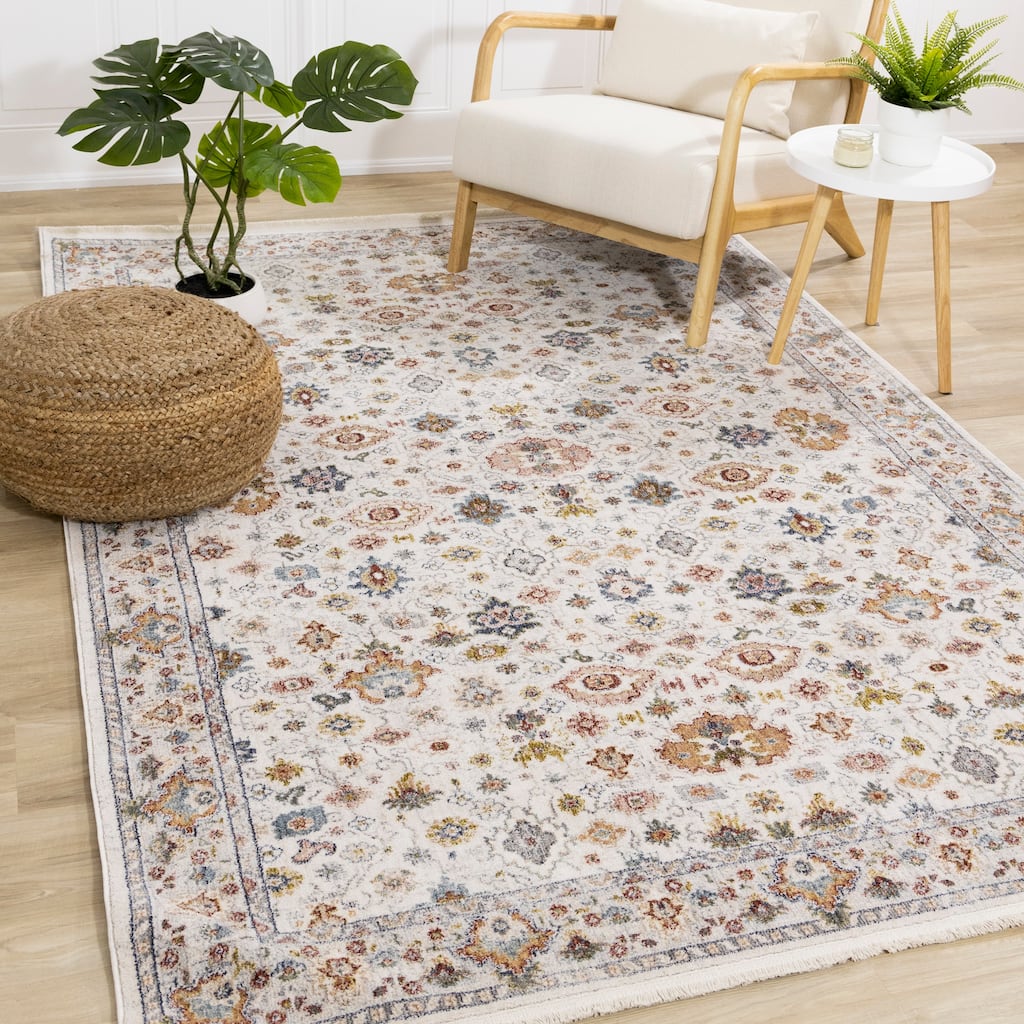 Olivia Collection - Cream/Gold/Red Intricate Classic Border Rug