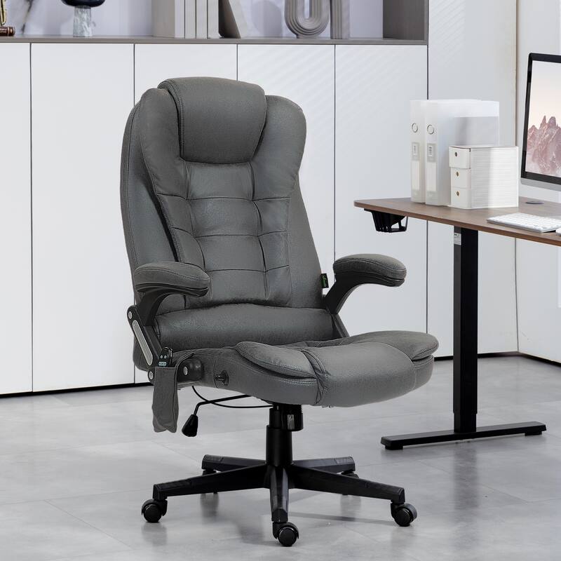 High Back Massage Office Chair with 6 Vibration Points, Reclining Backrest, Retractable Footrest, and Adjustable Height