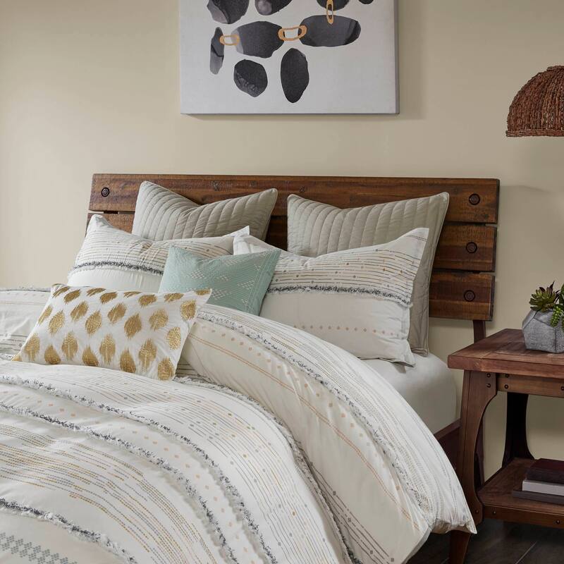 INK+IVY Nea Cotton Printed Duvet Cover Set with Trims
