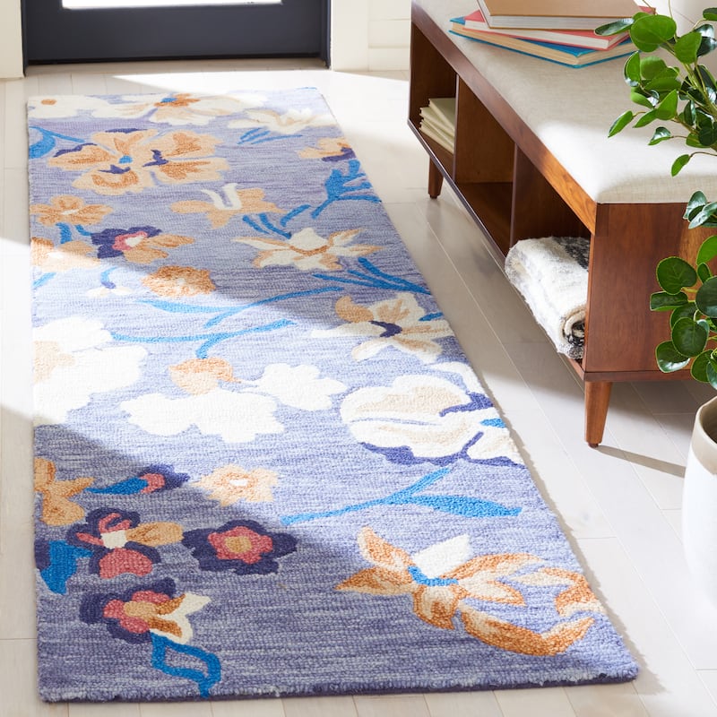 SAFAVIEH Handmade Jardin Radelina Floral Wool Rug - 2'3" x 8' Runner - Blue/Ivory