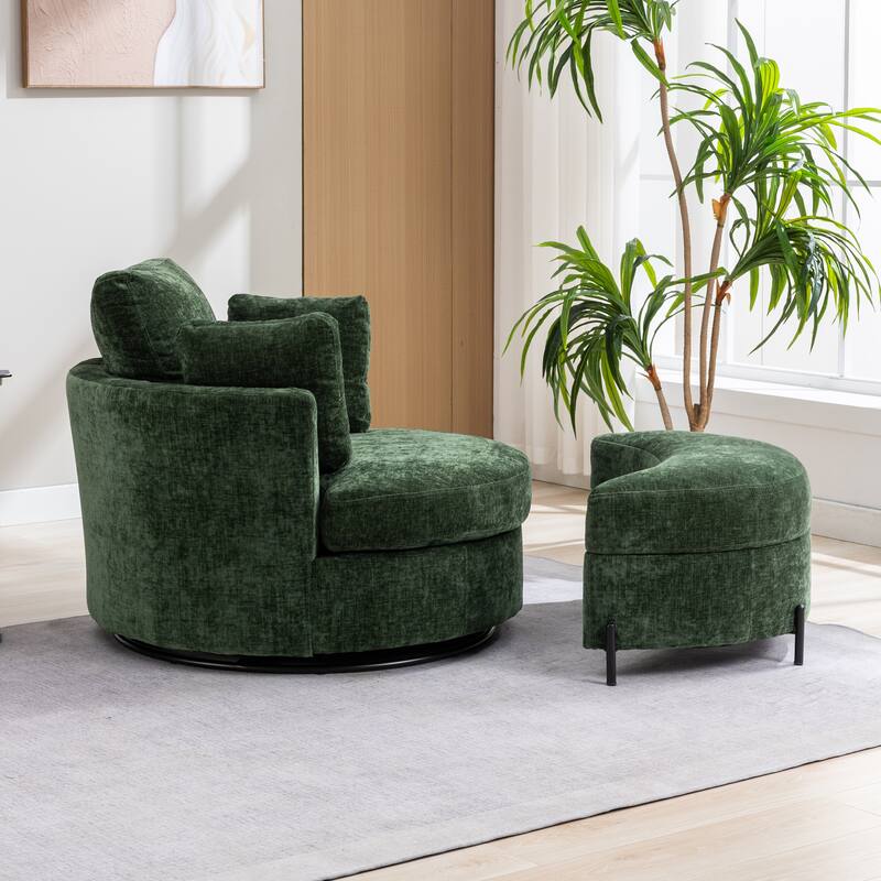 42.3"W Upholstered Swivel Accent Chair with 4 Pillows and Half-Moon Storage Ottoman