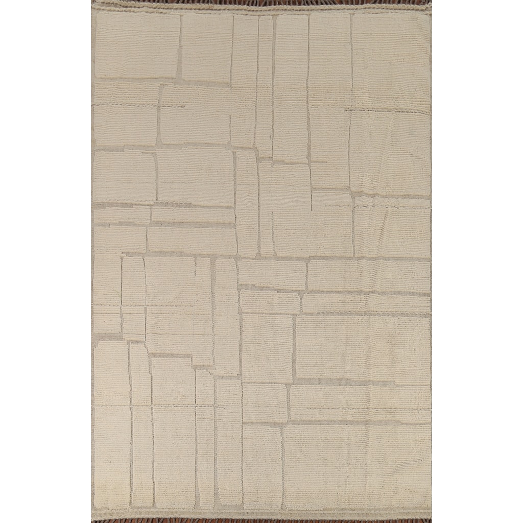 Moroccan Oriental Area Rug Hand-Knotted Abstract Wool Carpet - 8'1"x 10'11"