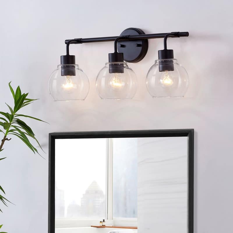 KAWOTI Dimmable Bathroom Vanity Light with Clear Glass Shades - W22.25"-3 light - Black
