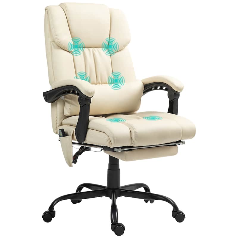 Vinsetto Office Desk Chair Recliner, Height Adjustable Movable Lumbar Support with 6-Point Vibrating Massage - Beige