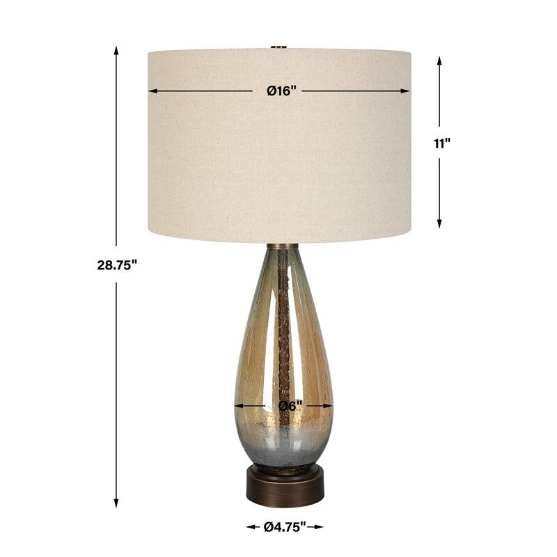 Teardrop Glass Table Lamp with Drum Shade - 28.75" - Bronze Finish