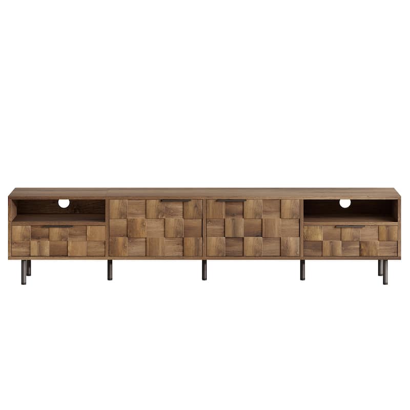 Mid-Century Modern TV Stand Media Console, Entertainment Center with 2 Drawers, Storage Cabinets, Open Shelves for TVs up to 85"