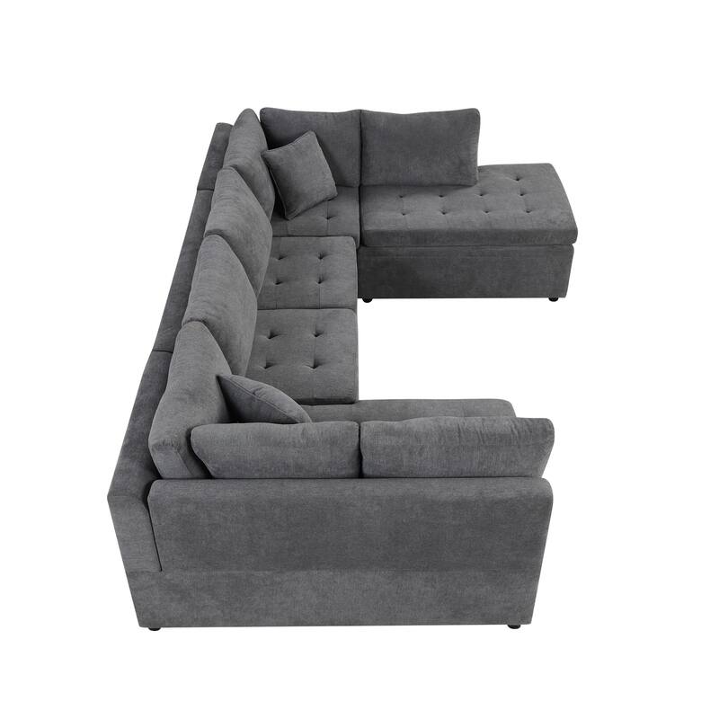 117.3" Chenille U-Shaped Sectional Sofa Bed with 2 Throw Pillows