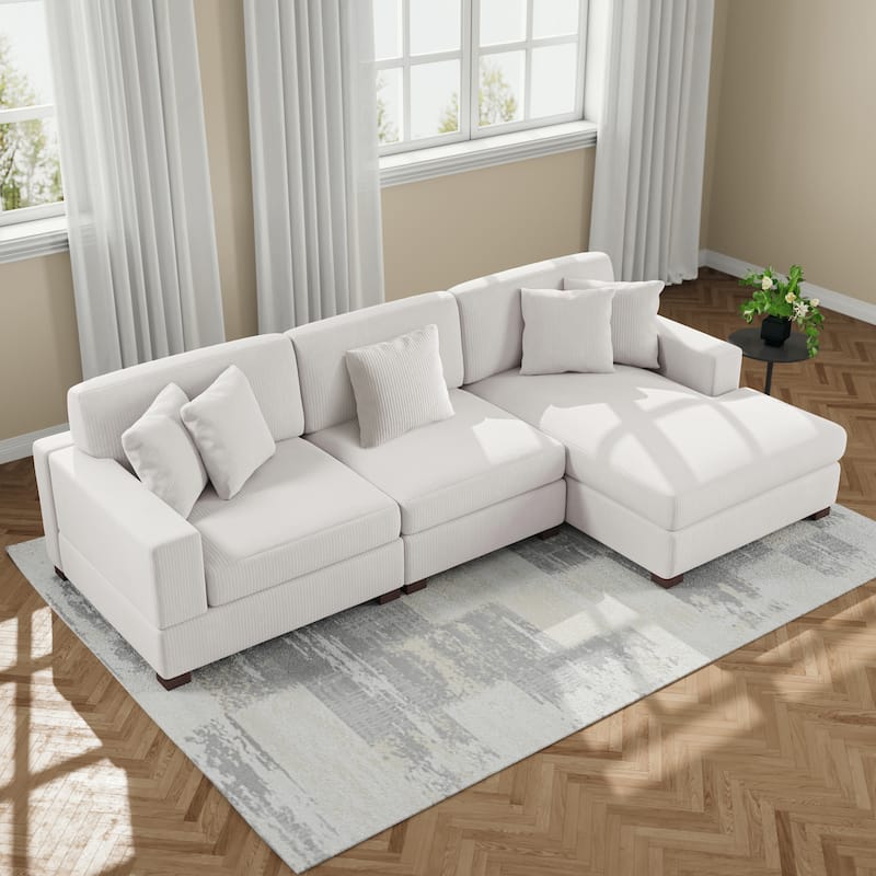 Modern L-Shaped Corduroy Modular Sectional Couch Sofa with Pillows