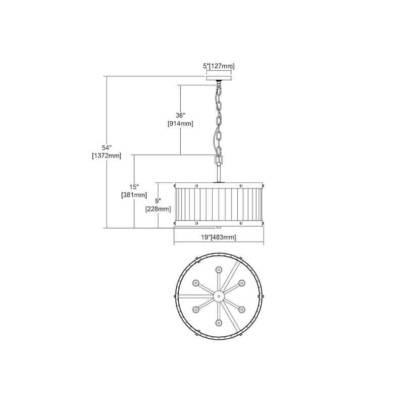 Elk Home Wooden Barrel Satin Brass Metal 6 Light Chandelier