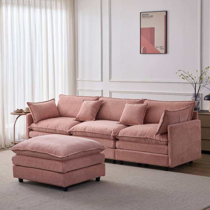 105" Modern L-Shaped Chenille Fabric Sectional Sofa with Ottoman