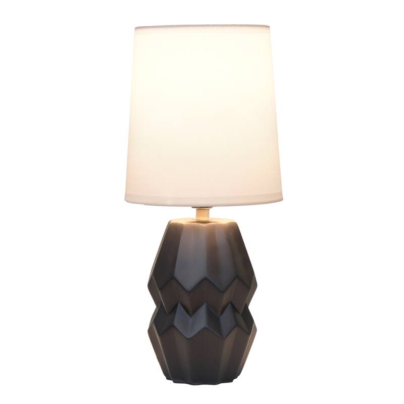 Geometric Ceramic Table Lamp with White Drum Shade - 19.5" - Black