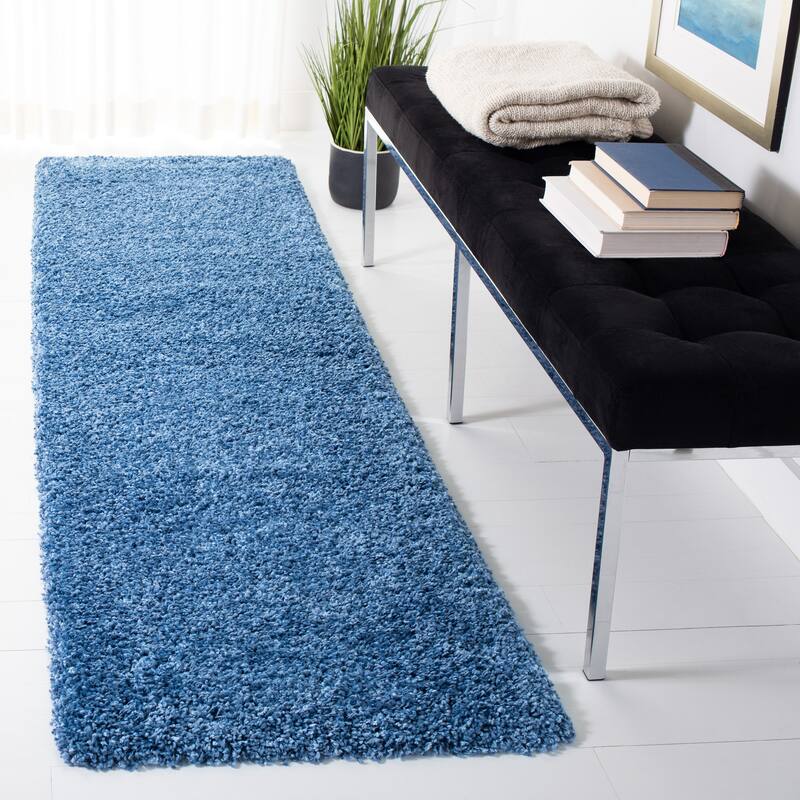 SAFAVIEH Evolution Shag Gwenaele Solid 1.8-inch Thick Rug - 2'2" x 8' Runner - Blue - Runner