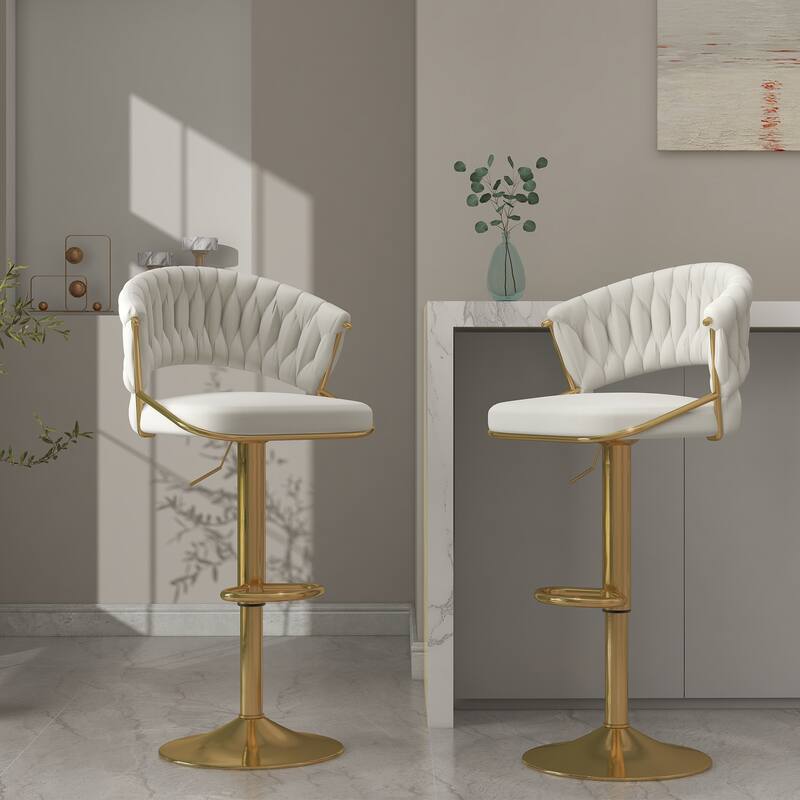 Set of 2 Modern Velvet Adjustable Bar Stools with Backs