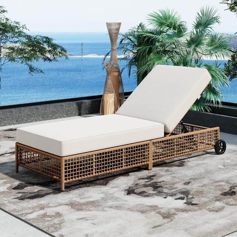 Patio Chaise Lounge Set of 2 with Adjustable Backrest and Cushions