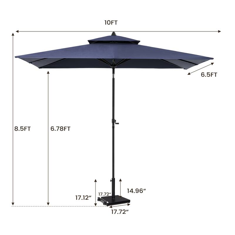 Pellebant Outdoor Patio 10 X 6.5 FT Double Top Market Umbrella with Wheels Base Stand