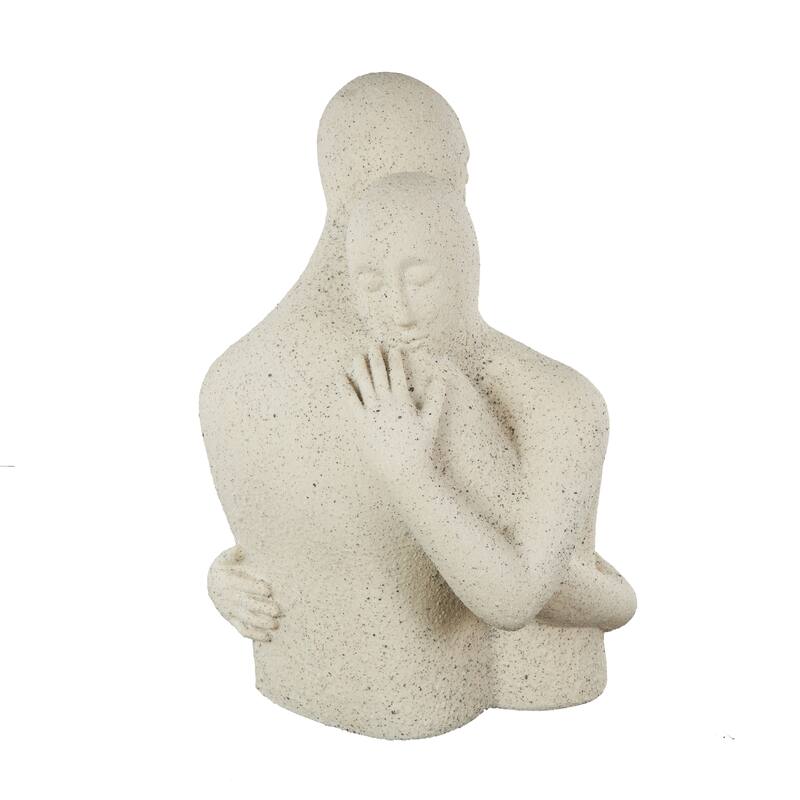 White Polystone Hugging People Decorative Sculpture with Black Speckles