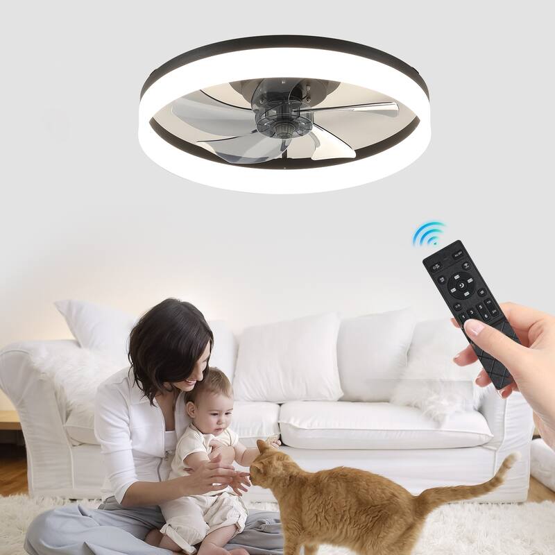 Smart Ceiling Fan with Light Dimmable LED Remote App Control - White+Black - White+Black