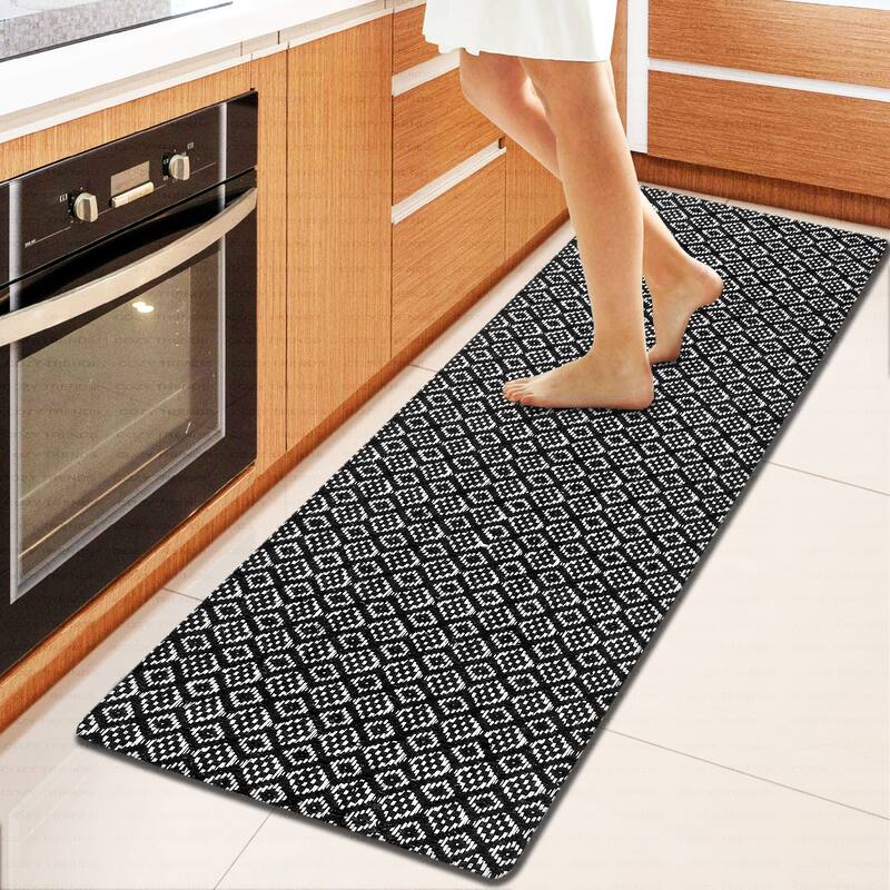 Anti-Fatigue Kitchen/Bathroom/Bed side Mat Hand Woven Runner Rug Cushioned Cotton Mat 18x48'' - 18''x48'' - Black