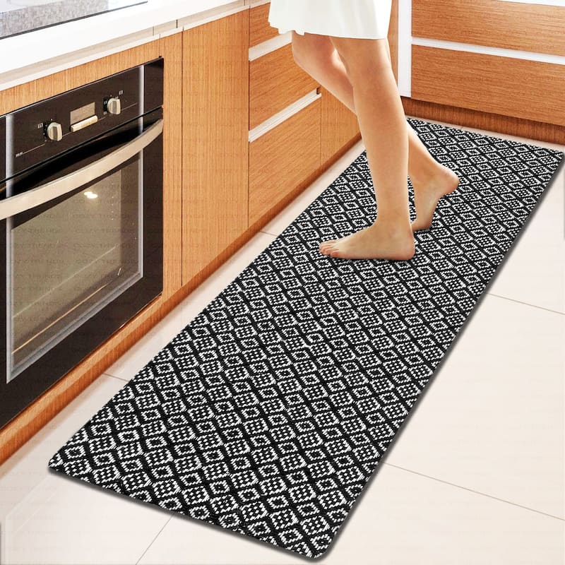 Kitchen Runner Rug/ Mat Cushioned Cotton Hand Woven Anti-Fatigue Mat Kitchen/Bathroom/Bed side 18x48'' - 18''x48'' - Black