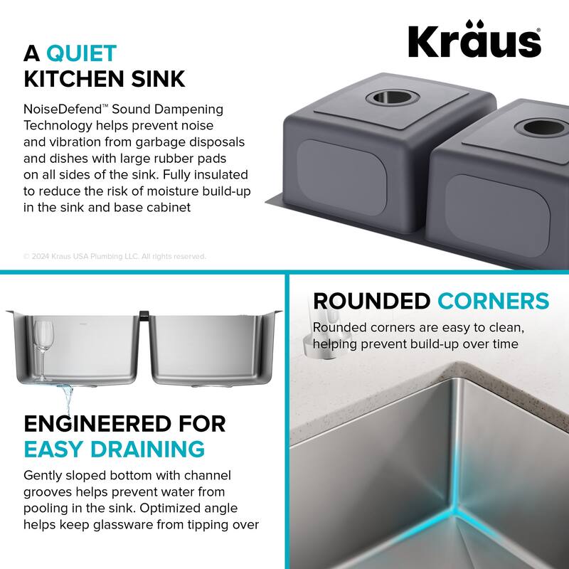 Kraus KHU632-33 Fairlane 32-1/2" Undermount Double Basin Stainless