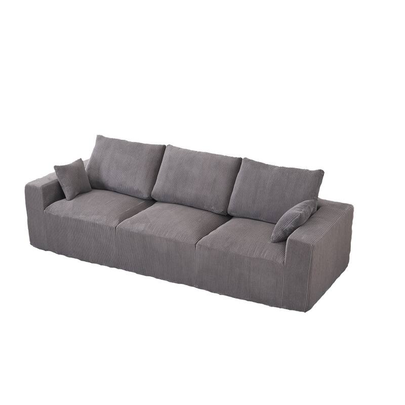 3-seater Modern Corduroy Couch Sofa with 3 Back Cushions and 2 Pillows