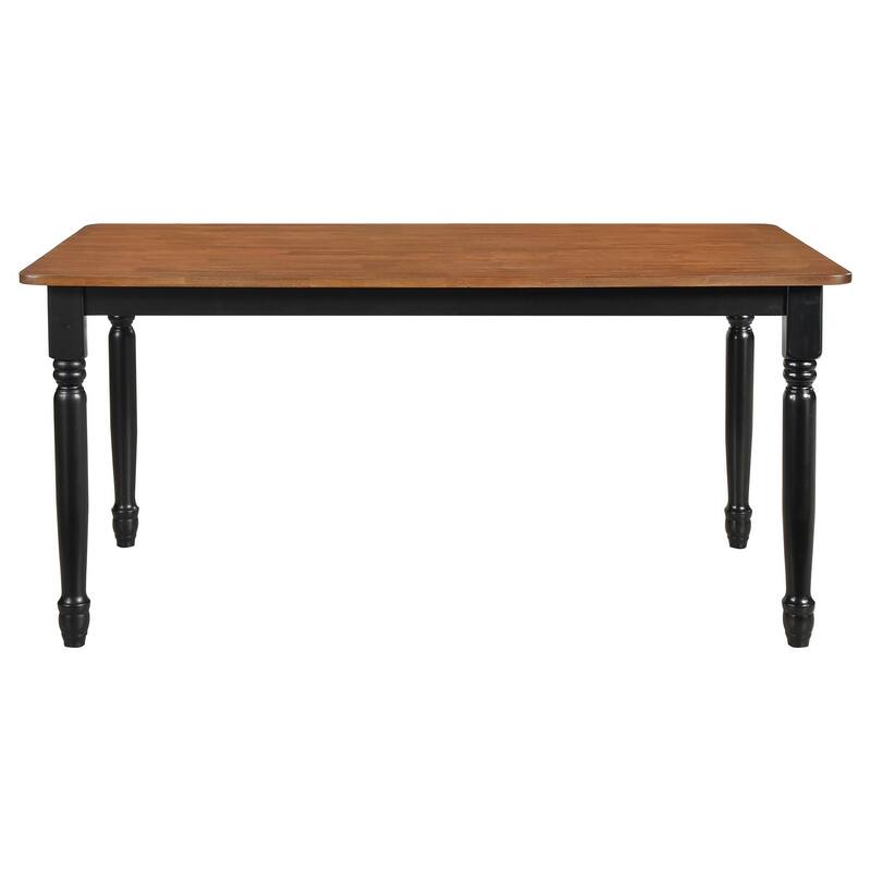Halie Dining Table, Black Turned Legs, Rectangular Brown Wood, 63 Inch