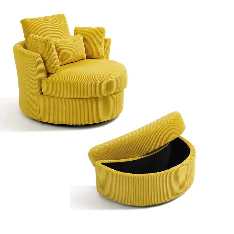 41" W Oversized Accent Barrel Swivel Chair with Moon Storage Ottoman