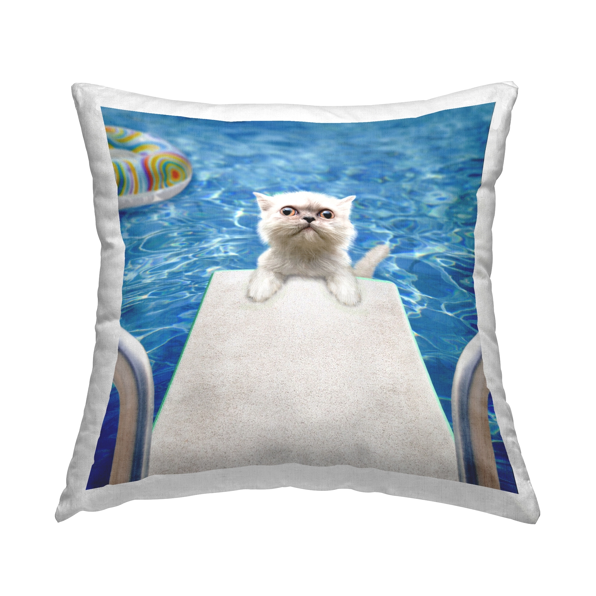 Stupell Kitten on Pool Diving Board Printed Throw Pillow Design by Michael Quackenbush