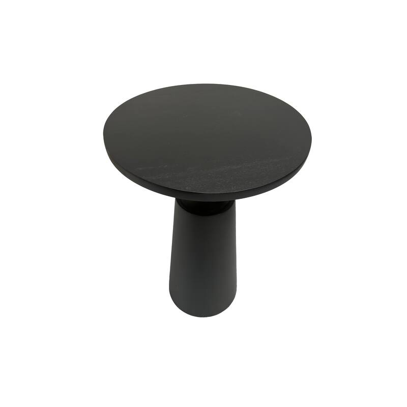 Fawn 20 Inch Side End Table, Black Mango Wood Round Top with Pedestal Base, Shiny Brass Support