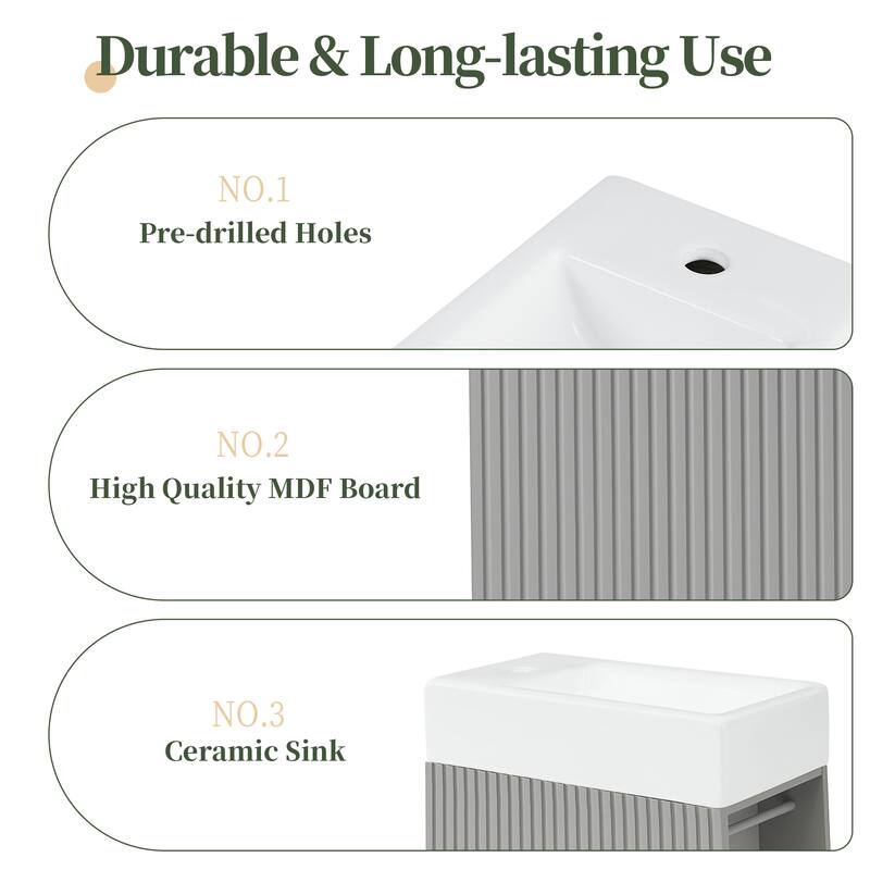 Grey 18.6" Bathroom Vanity with Undermount Sink, Two-Tier Shelf, Cabinet, and Toilet Paper Holder, Left or Right Install