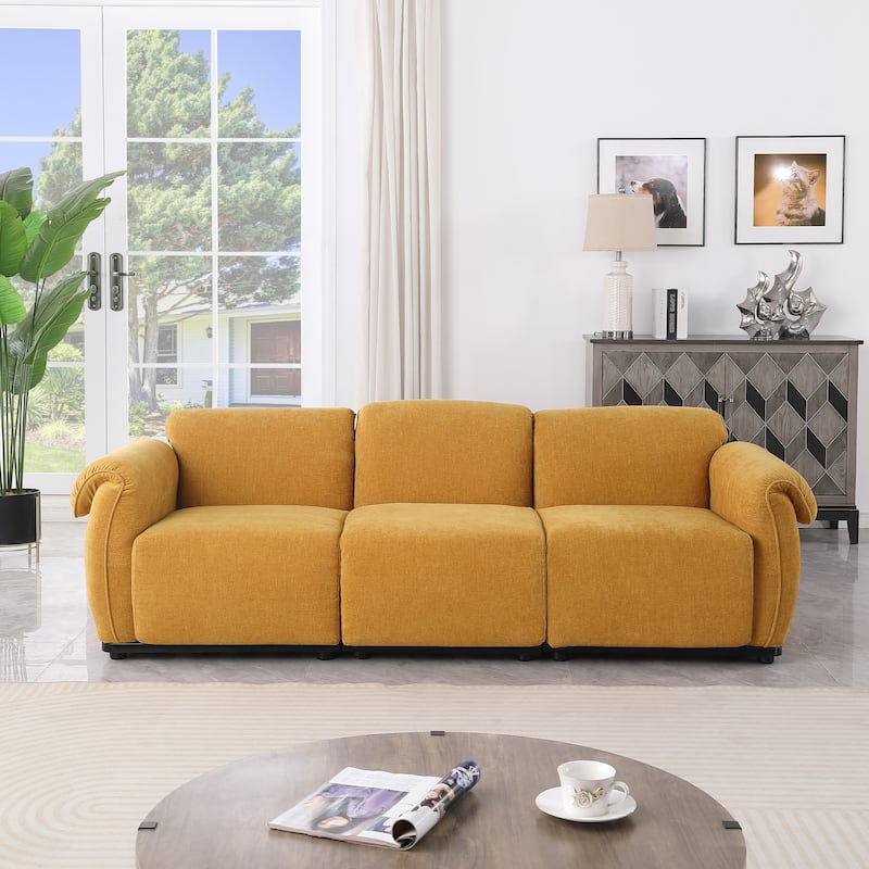 93" 3-Seater Chenille Modular Sofa - Fashionable Sofa with Iron Frame for Living Room, Bedroom - Yellow