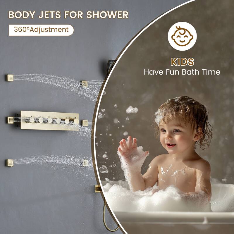 LED Shower System with 7-Spray Fixed & Handheld Dual Heads, 2.5 GPM, 6 Body Jets, 64-Color Lighting