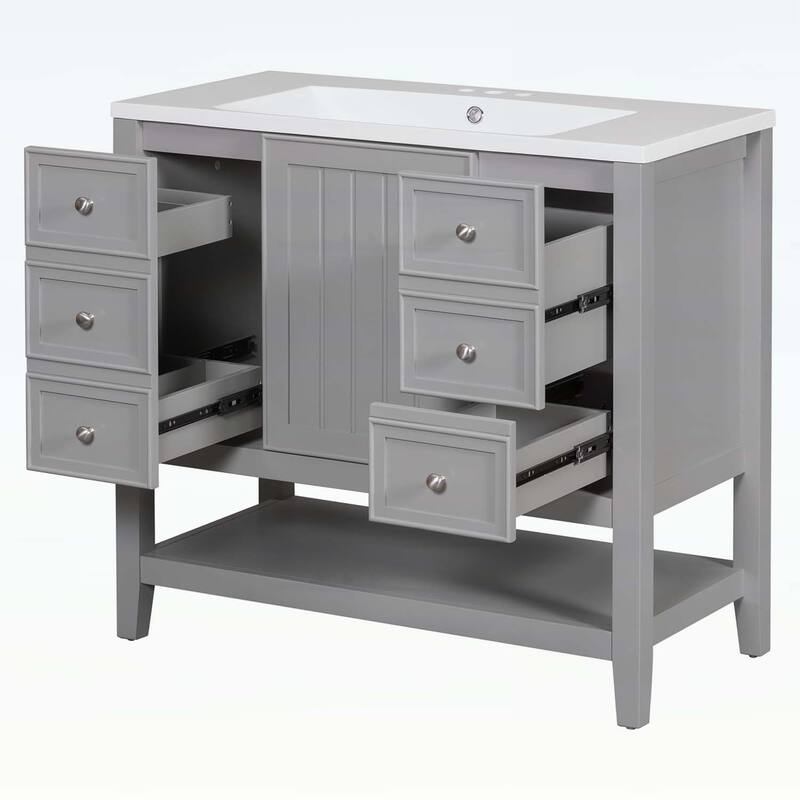 Bathroom Vanity with Sink,Cabinet,and Drawers,Open Shelf
