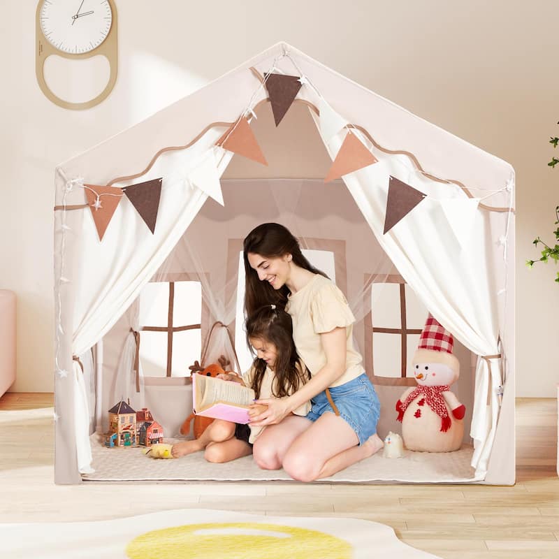 EROMMY Kids Tent Playhouse with LED Star Lights and Padded Mat, Large Indoor Toddler Tent for Boys and Girls.