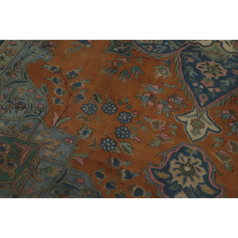Hand Knotted Oriental 100% Wool Carpet Traditional Floral Oranges & Rust Tabriz Area Rug - 12' 1'' X 9' 1''