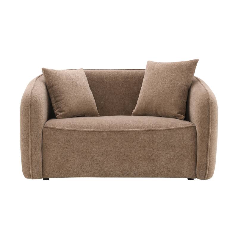 Brown Chenille Loveseat With 2 Matching Color Toss Pillows