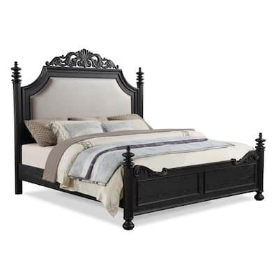 Aliana Black Fabric Upholstered Panel Bed
