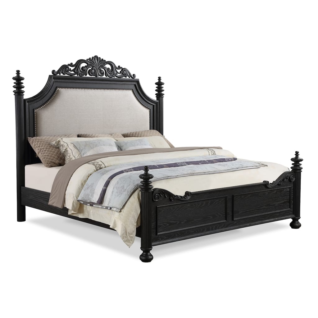 Aliana Black Fabric Upholstered Panel Bed