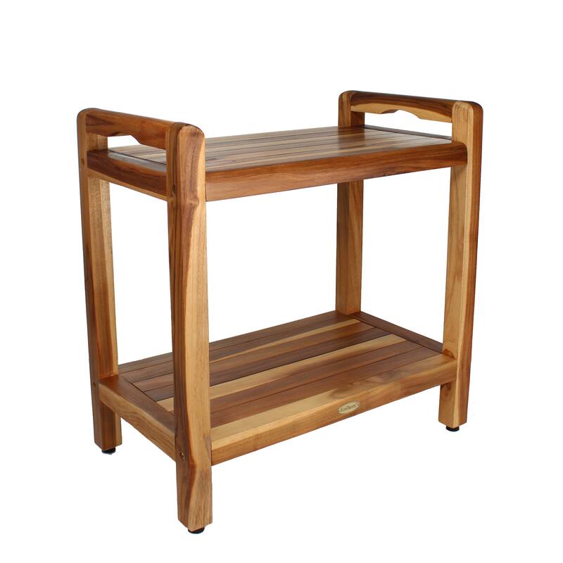 EcoDecors Eleganto EarthyTeak 24" Teak Shower Bench, LiftAide Arms