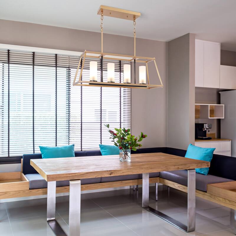 Modern Glam 4-Light Gold Linear Chandeliers Kitchen Island Lights for Dining Room - 28.5"L x 9"W x 19.5"H