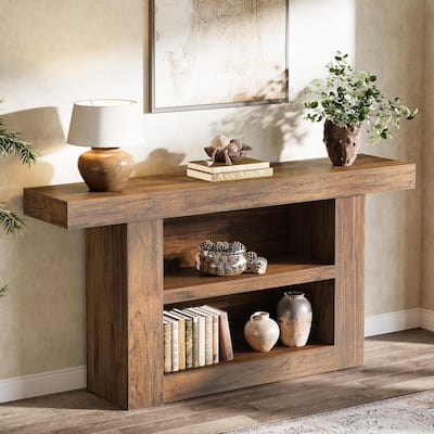63-Inch Console/Entryway Table with Storage U-Shaped Base, 3-Tier Farmhouse Sofa Table Behind The Couch