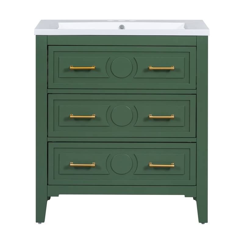 Solid Wood Freestanding Bathroom Vanity with Ceramic Sink Combo - 30'' x 18''