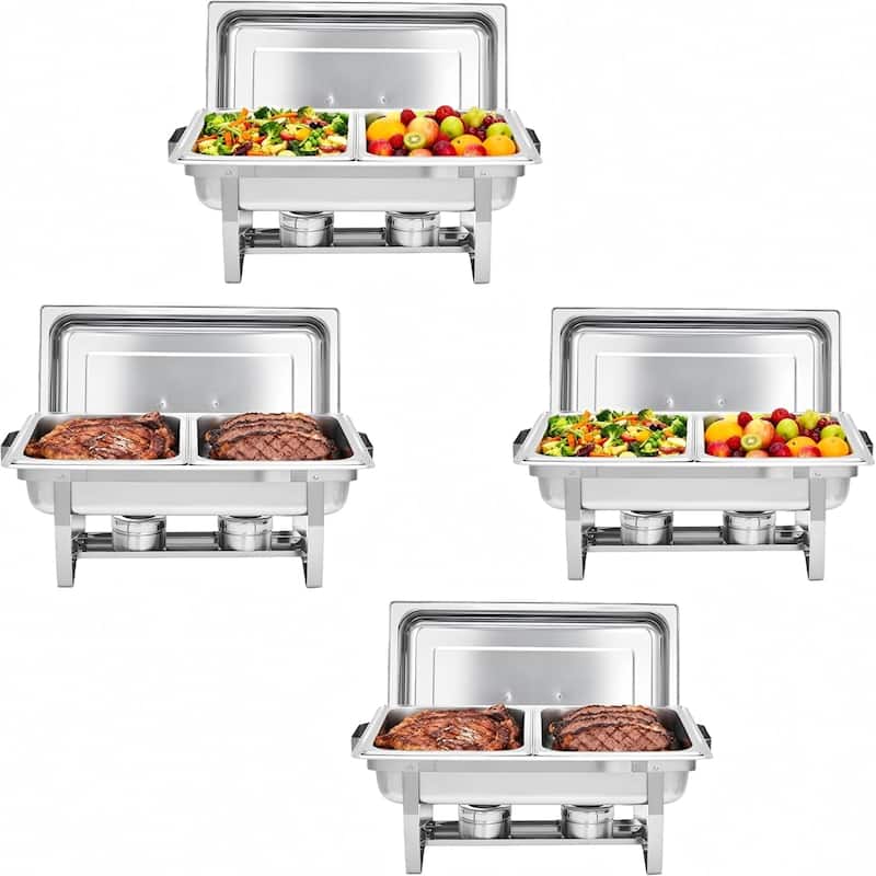 2-Pack 2-Well Rectangular Chafing Dish Dual Compartment - 4pcs