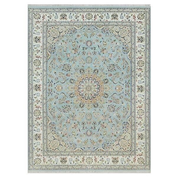 Shahbanu Rugs Light Turquoise Blue Nain with All Over Flower Design 250 ...